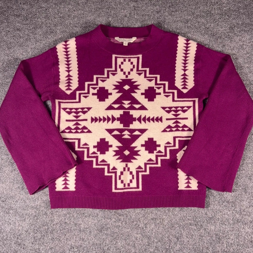 Heritage Charm Magenta Southwestern Geometric Knit Sweater HW93231 Womens L